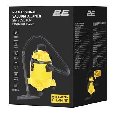 2E Пилосос професійний 2E PowerClean 20P 1000Вт 15кПа контейнер 20л вологе/сухе прибирання функція повітродувки IPX4 4.8кг 2E-VC2010P фото