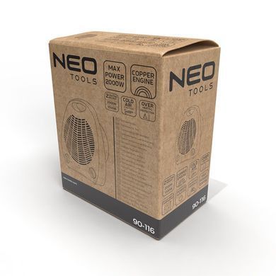 Neo Tools Тепловентилятор Neo Tools, 25м2, 2000Вт, мех. упр-ння, спіральний нагрів. елемент, білий 90-116 фото