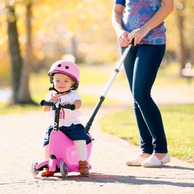 Самокат MICRO серии "Mini2go Deluxe Plus" - РОЗОВЫЙ (до 50 kg, до 20 kg с сидением, 3-х колесный), Розовый
