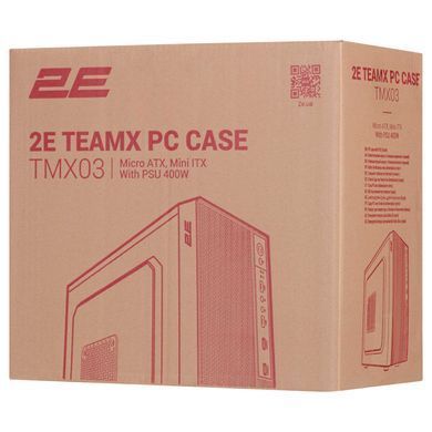 2E Корпус TeamX TMX03 с БП 2E ATX400W 2xUSB2.0, 1x80мм, VGA 220мм, mATX, чёрный 2E-TMX03 фото