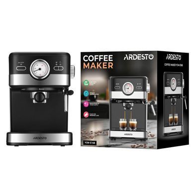 ARDESTO Кофеварка рожковая Steel Collection 1.5л, молотый, ручной капучинатор, черно-серебристый YCM-E16B фото