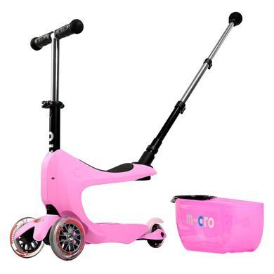 Самокат MICRO серии "Mini2go Deluxe Plus" - РОЗОВЫЙ (до 50 kg, до 20 kg с сидением, 3-х колесный), Розовый