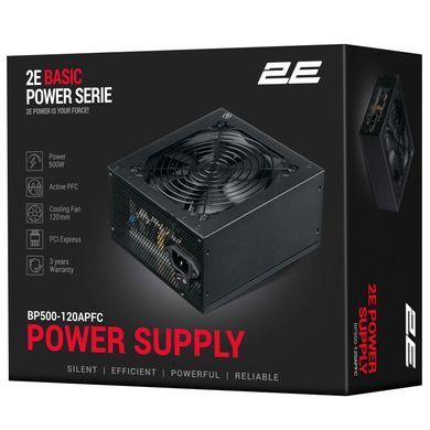 2E Блок питания Basic Power (500W) 80% 120мм 1xMB 24pin(20+4) 1xCPU 8pin(4+4) 3xMolex 4xSATA 2xPCIe 8pin(6+2) 2E-BP500-120APFC фото