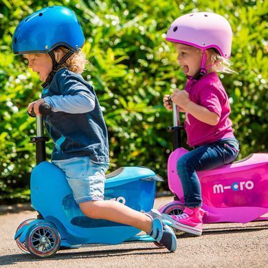 Самокат MICRO серии "Mini2go Deluxe Plus" - РОЗОВЫЙ (до 50 kg, до 20 kg с сидением, 3-х колесный), Розовый