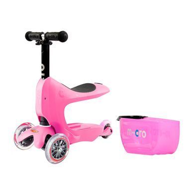 Самокат MICRO серии "Mini2go Deluxe Plus" - РОЗОВЫЙ (до 50 kg, до 20 kg с сидением, 3-х колесный), Розовый