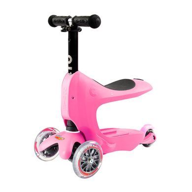 Самокат MICRO серии "Mini2go Deluxe Plus" - РОЗОВЫЙ (до 50 kg, до 20 kg с сидением, 3-х колесный), Розовый