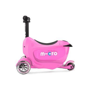 Самокат MICRO серии "Mini2go Deluxe Plus" - РОЗОВЫЙ (до 50 kg, до 20 kg с сидением, 3-х колесный), Розовый