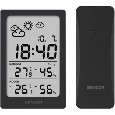 Sencor Метеостанція, внутр/зовн вимірювання, AAAx2+AAx2, темп-ра, вологість, час, чорний SWS2300B фото