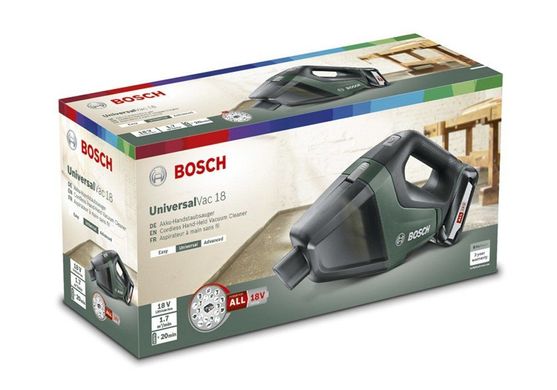 Пылесос аккумуляторный Bosch UniversalVac 18, 18В, 2.5Ач, 9кПа, 1.3кг 0.603.3B9.103 фото