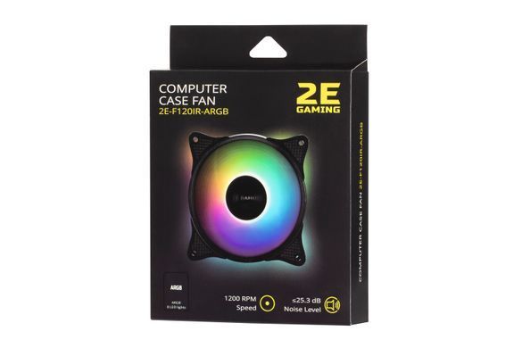 2E Gaming Корпусний вентилятор F120IR-ARGB, 120мм, 1200rpm, 3pin, 3pin +5VARGB, 25.3dBa, чорний 2E-F120IR-ARGB фото