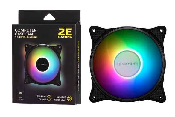 2E Gaming Корпусний вентилятор F120IR-ARGB, 120мм, 1200rpm, 3pin, 3pin +5VARGB, 25.3dBa, чорний 2E-F120IR-ARGB фото