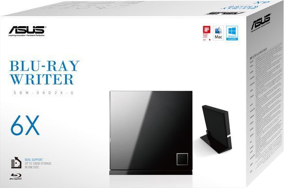 ASUS Привід оптичний портативний ASUS SBW-06D2X-U Blu-ray Combo burner M-DISC USB2.0 чорний Retail Box Slim 90-DT20305-UA199KZ фото