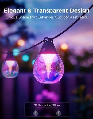 Govee Набір світлодіодних ламп H7025 Outdoor Clear Bulb String Lights, 15м, RGBIC/Warm White, WI-FI/Bluetooth, чорний H7025CB1 фото