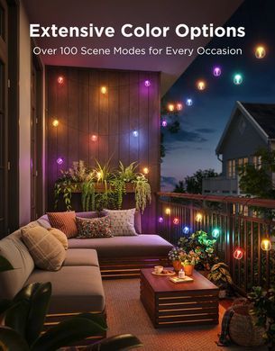 Govee Набір світлодіодних ламп H7025 Outdoor Clear Bulb String Lights, 15м, RGBIC/Warm White, WI-FI/Bluetooth, чорний H7025CB1 фото