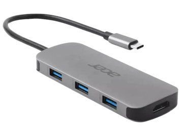 Acer Хаб 7in1 USB-С > 3xUSB-A3.2/HDMI/USB-C/PD/SD, 0.15м, сірий HP.DSCAB.018 фото