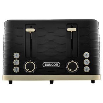 Sencor Тостер Sencor 1600Вт, підігрів, розморожування, 4 слоти, пластик, чорно-золотий