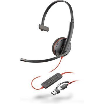 Poly Гарнітура комп'ютерна моно On-ear Blackwire 3210, USB-A, USB-C, односпрямований, чорний 8X214AA фото