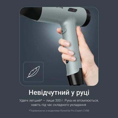 Rowenta Фен Rowenta Tiny, 1600Вт, 3 режими, дифузор, іоніз-я, хол. обдув, зелено-чорний HY7120E0 фото