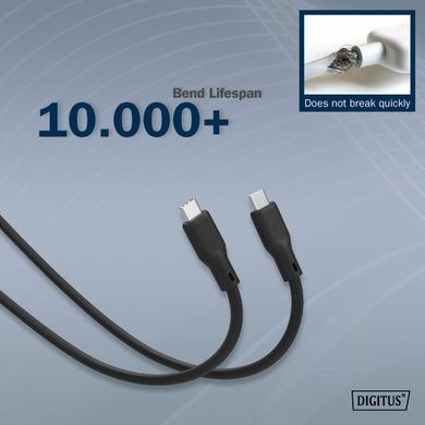 Digitus Кабель USB-C зарядки/синхронизации, 2м, USB 4.0 Gen2, 20G, 240W, 8K, силиконовый, черный AK-300344-020-S фото