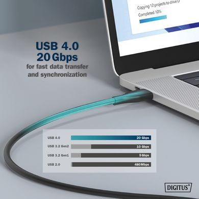 Digitus Кабель USB-C зарядки/синхронизации, 2м, USB 4.0 Gen2, 20G, 240W, 8K, силиконовый, черный AK-300344-020-S фото