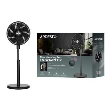 ARDESTO Вентилятор FN-W1412EGR напольный, 40см, 35Вт, пульт ДУ, высота 90-110 см, 3D-вращение, дисплей, эл. упр-ие, серый