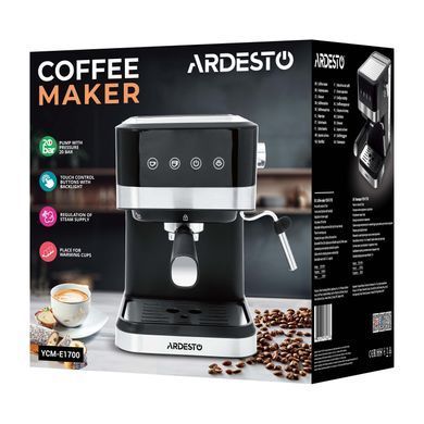 ARDESTO Кофеварка рожковая Steel Collection 1.5л, молотый, ручной капучинатор, сенсорное управление, черно-серебристый YCM-E1700 фото