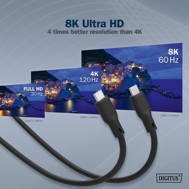 Digitus Кабель USB-C зарядки/синхронизации, 2м, USB 4.0 Gen2, 20G, 240W, 8K, силиконовый, черный AK-300344-020-S фото