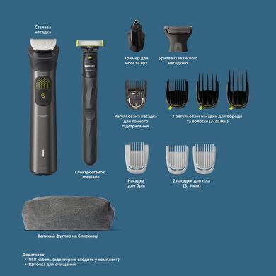 Philips Тример Series 9000, для бороди, вусів, голови та тіла, акум., насадок-13, сталь, сірий MG9530/15 фото