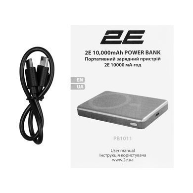 2E Акумулятор портативний літій-іонний Power Bank 2E Slim Wireless QI 10000мА&middot;год, 20Вт, PD, сірий 2E-PB1011-GREY фото