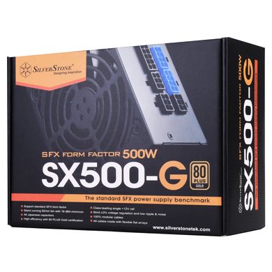 Блок живлення SilverStone Strider SFX (500W), >90%, 80+ Gold, 92mm, 1xMB 24pin(20+4), 1xCPU 8pin(4+4), 3xMolex, 6xSATA, 2xPCIe 8pin(6+2), Fully Modular SST-SX500-G фото