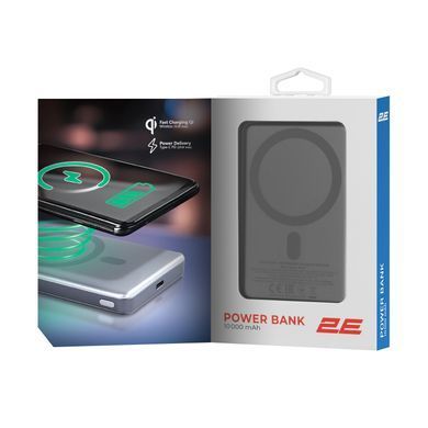 2E Акумулятор портативний літій-іонний Power Bank 2E Slim Wireless QI 10000мА&middot;год, 20Вт, PD, сірий 2E-PB1011-GREY фото