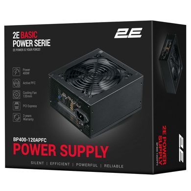 2E Блок питания Basic Power (400W) 80% 120мм 1xMB 24pin(20+4) 1xCPU 8pin(4+4) 3xMolex 4xSATA 1xPCIe 8pin(6+2) 2E-BP400-120APFC фото