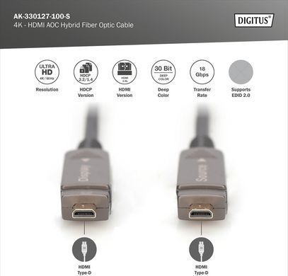 Digitus Кабель DIGITUS HDMI (M/M), 4K, AOC, 10м, чорний AK-330127-100-S фото