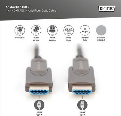 Digitus Кабель DIGITUS HDMI (M/M), 4K, AOC, 10м, чорний AK-330127-100-S фото