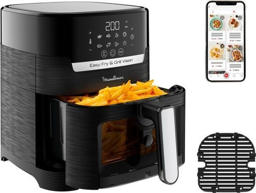 Moulinex Мультипіч Easy Fry&Grill Window, 1550Вт, чаша-4.2л, сенсорне керув., 8 програм, з віконцем, пластик, чорний EZ506820 фото