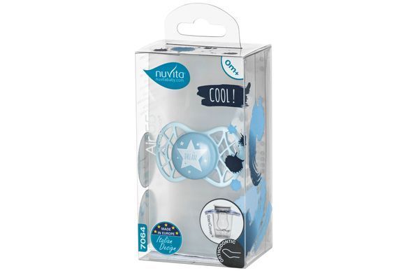 Nuvita Пустушка Air55 Cool 0міс+, ортодонтична, з ковпачком, зірка, блакитний NV7064BS фото