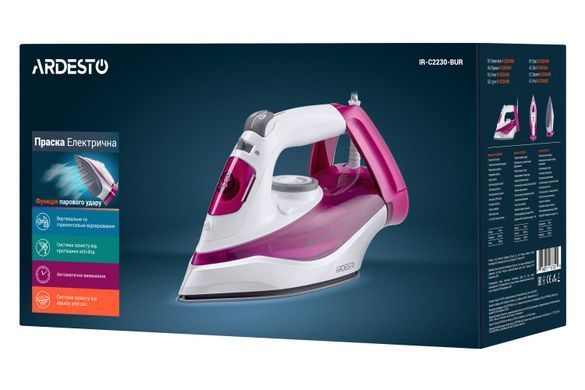 ARDESTO Утюг IR-C2230-BUR, 2200Вт, 300мл, паровой удар, керам. подошва, малиновый IR-C2230-BUR фото