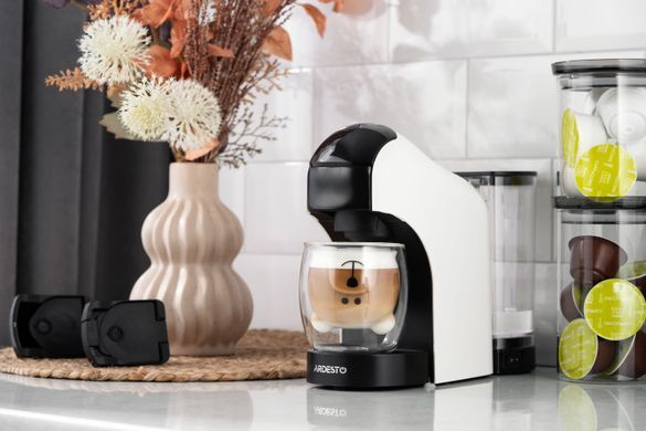 ARDESTO Кофеварка капсульная, 0.8л, капсулы Nespresso, Nescafe Dolce Gusto, молотый кофе, сенсорное управление, белый YCM-CNDE фото