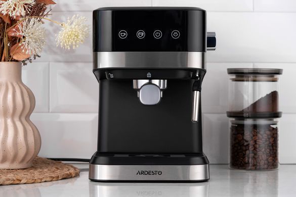 ARDESTO Кофеварка рожковая Steel Collection 1.5л, молотый, ручной капучинатор, сенсорное управление, черно-серебристый YCM-E1700 фото