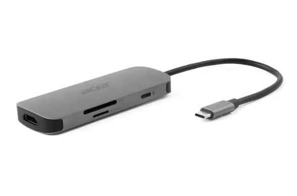 Acer Хаб 7in1 USB-С > 3xUSB-A3.2/HDMI/USB-C/PD/SD, 0.15м, сірий HP.DSCAB.018 фото
