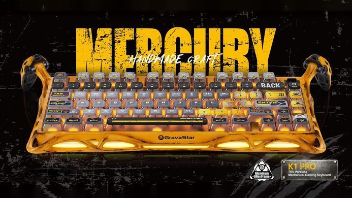 GravaStar x Kailh Speedy Клавіатура механічна Mercury K1 Pro 80keys, Mint, BT/WL/USB, жовтий GSK1PRO_YLW фото