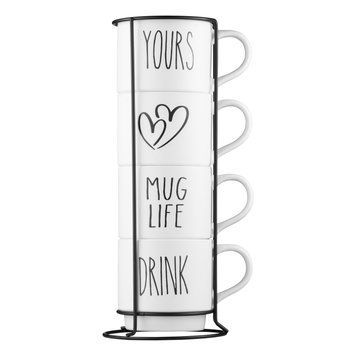 ARDESTO Set of mugs with stand, 4pcs, 320ml, ceramic, metal, white AR3095S фото