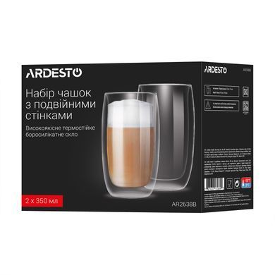 ARDESTO Набор чашек с двойными стенками, 380мл, 2шт, боросиликатное стекло, прозрачный AR2638B фото