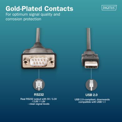 Digitus Адаптер USB 2.0 > RS232 (M/M), FT232RNL, 1.8m DA-70172 фото