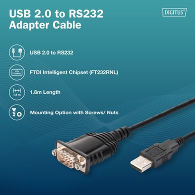 Digitus Адаптер USB 2.0 > RS232 (M/M), FT232RNL, 1.8m DA-70172 фото