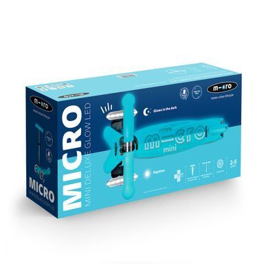 Самокат MICRO серии "Mini Deluxe Glow LED" - АРКТИЧЕСКИЙ СИНИЙ (до 50 kg, 3-х колесный, свет) MMD215 фото