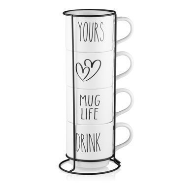 ARDESTO Set of mugs with stand, 4pcs, 320ml, ceramic, metal, white AR3095S фото