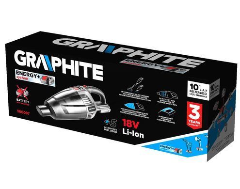 Graphite Пылесос аккумуляторный Energy+ 18В 34Вт 3.8кПа контейнер 0.5л HEPA 1.37кг без АКБ и ЗП 58G097 фото