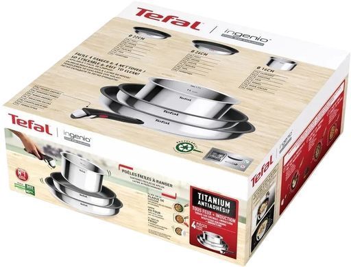 Tefal Набір посуду Tefal Ingenio Cook Eat, 4предмети, нержавіюча сталь, бакеліт, сталевий L881S404 фото