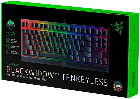 Razer Клавіатура механічна BlackWidow V3 TKL 87key, Green Switch, USB-A, EN/RU, RGB, чорний RZ03-03490700-R3R1 фото